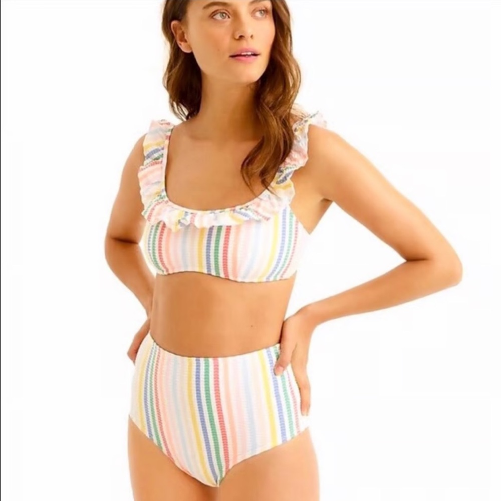 J. Crew Ruffle French Bikini Seersucker Bottoms NWT